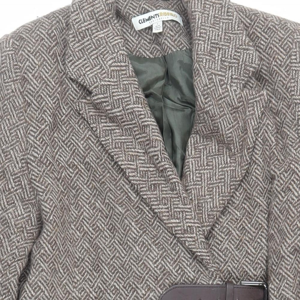 Clements Ribeiro Womens Brown Geometric Overcoat Coat Size L Buckle