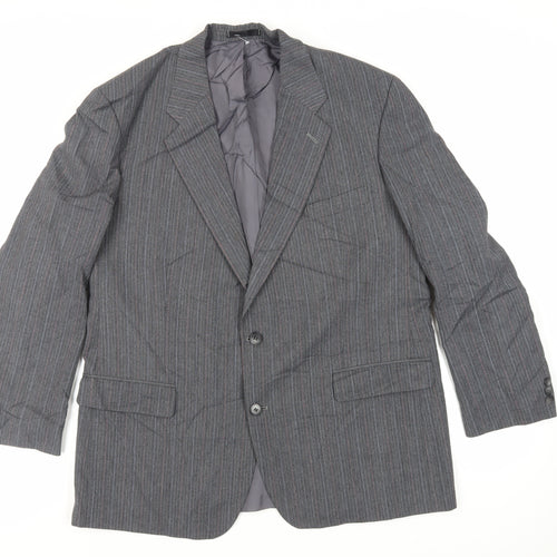 St Michael Mens Grey Striped Polyester Jacket Suit Jacket Size 46 Regular - Vintage