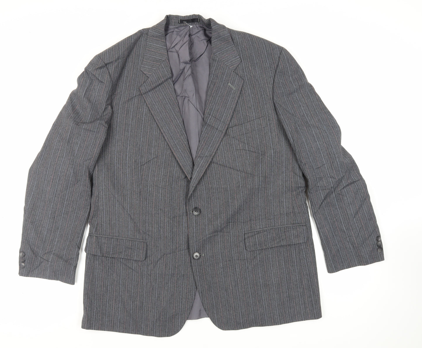 St Michael Mens Grey Striped Polyester Jacket Suit Jacket Size 46 Regular - Vintage