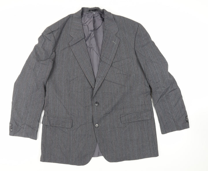 St Michael Mens Grey Striped Polyester Jacket Suit Jacket Size 46 Regular - Vintage