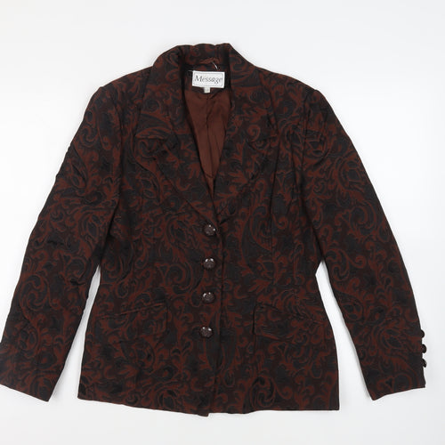 Message Womens Brown Paisley Jacket Blazer Size 14 Button