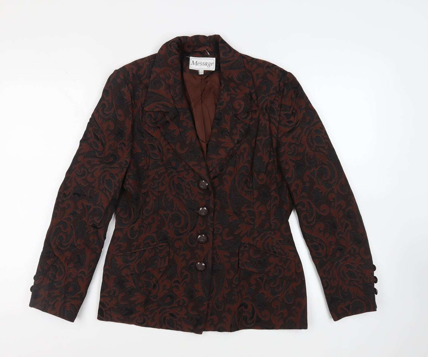 Message Womens Brown Paisley Jacket Blazer Size 14 Button