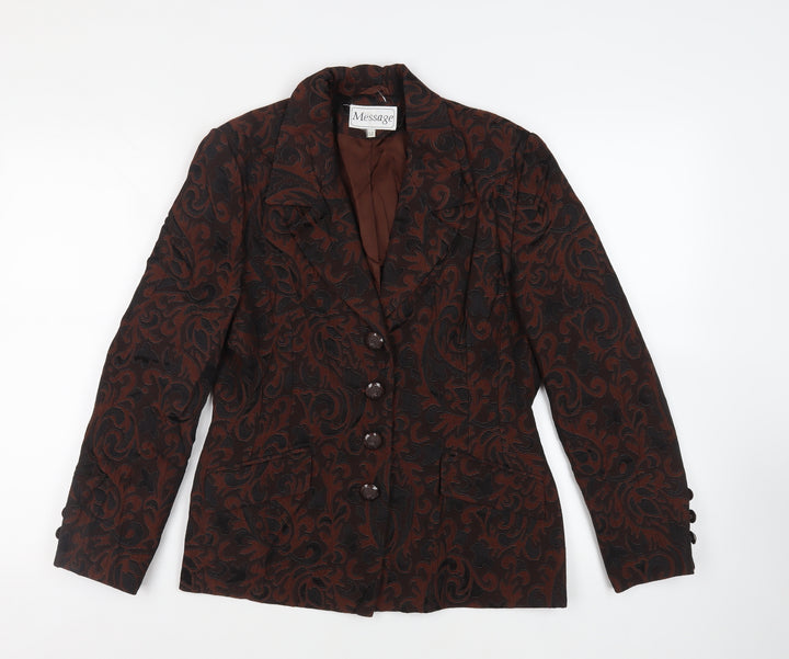 Message Womens Brown Paisley Jacket Blazer Size 14 Button