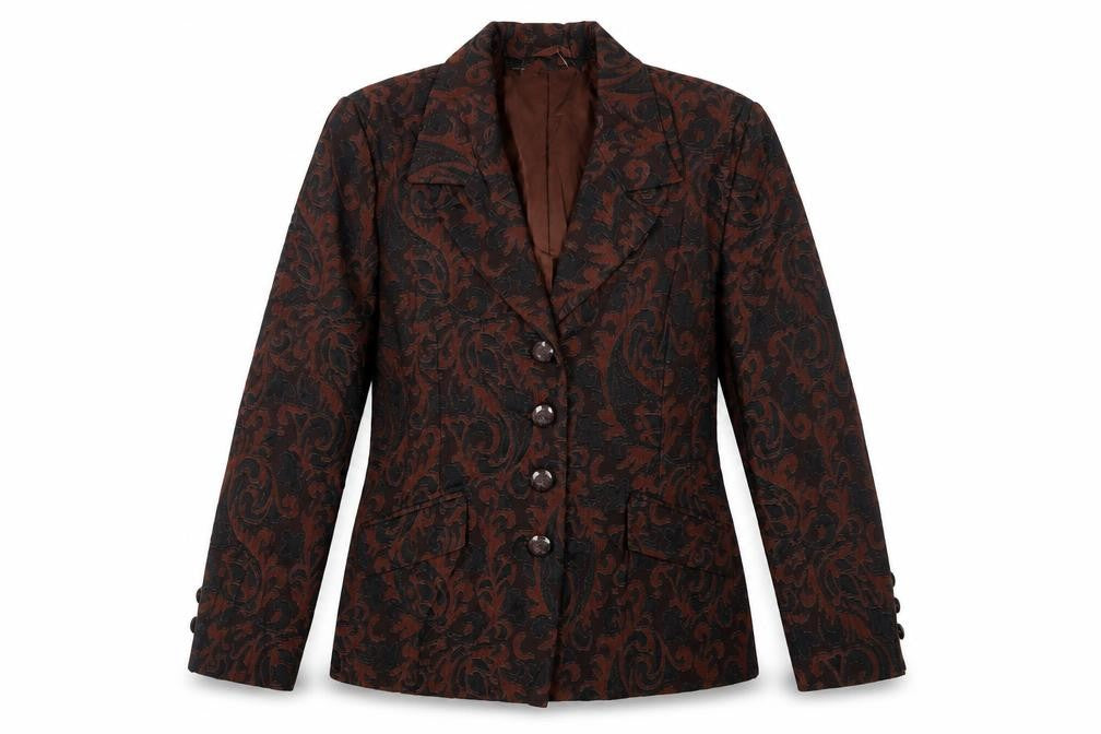 Message Womens Brown Paisley Jacket Blazer Size 14 Button