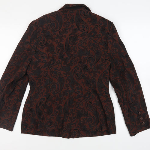 Message Womens Brown Paisley Jacket Blazer Size 14 Button