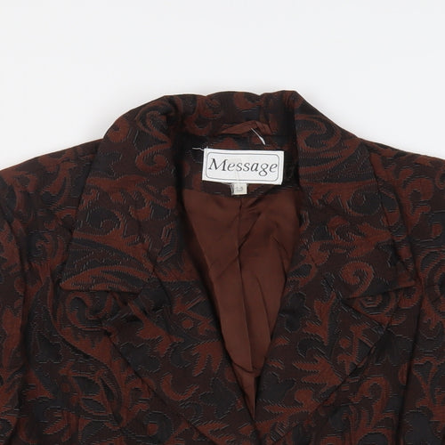 Message Womens Brown Paisley Jacket Blazer Size 14 Button