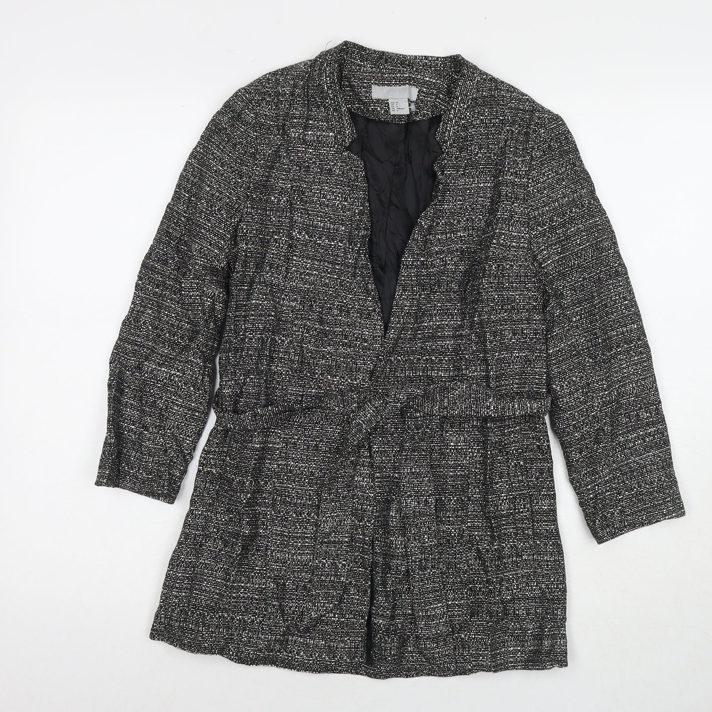 H&M Womens Black Kimono Coat Size 6 Tie