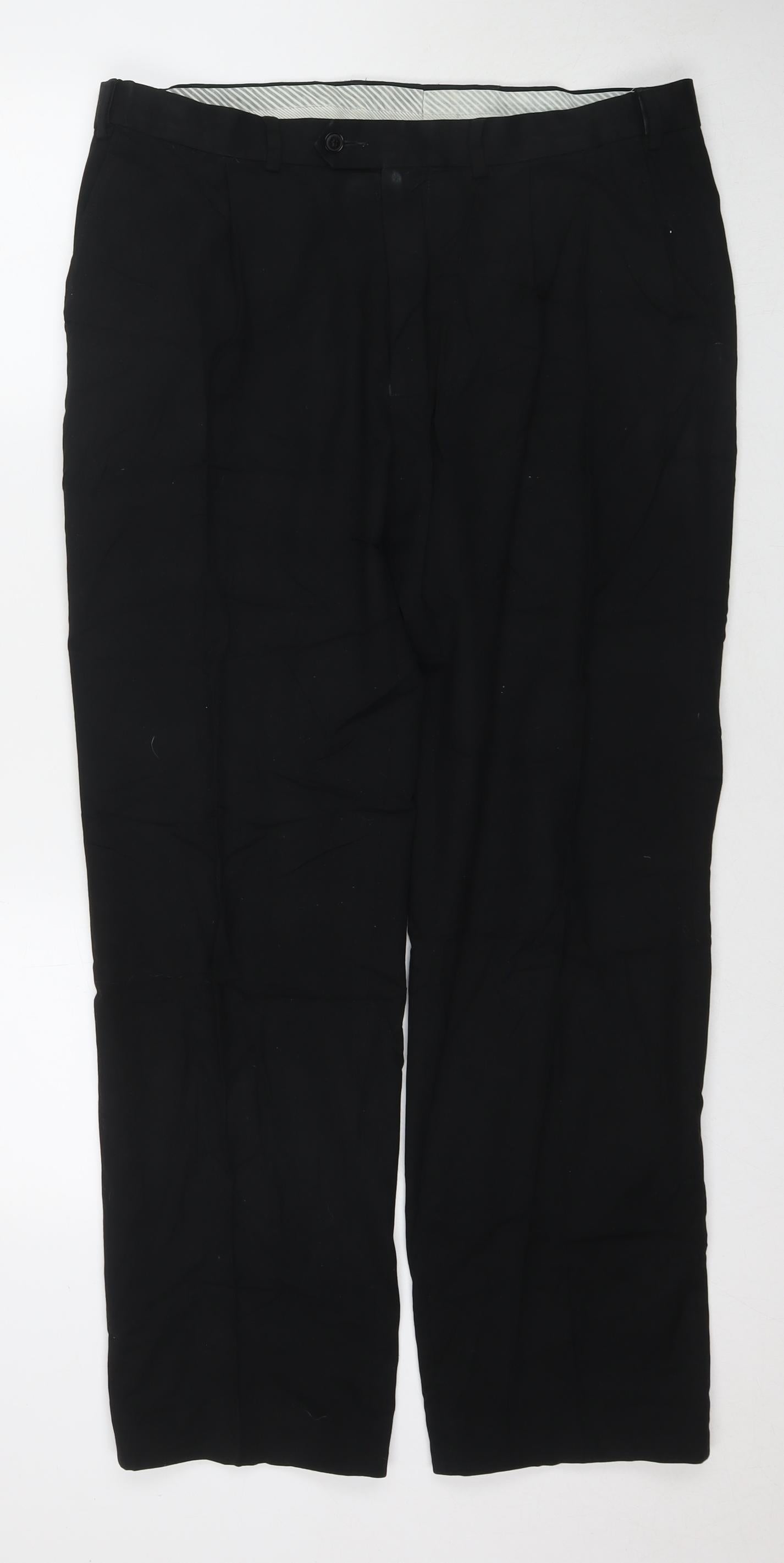 Marks and Spencer Mens Black Polyester Trousers Size 36 in L31 in Regular Zip