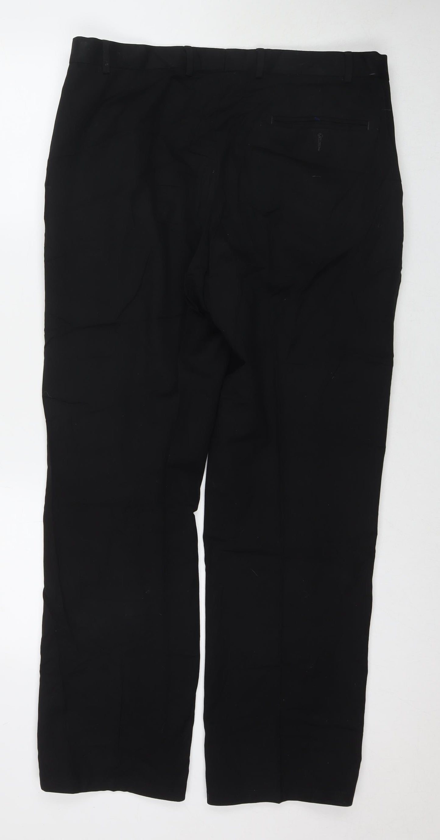 Marks and Spencer Mens Black Polyester Trousers Size 36 in L31 in Regular Zip