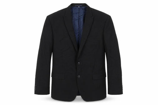 Front view of Next men’s black polyester jacket suit jacket, size 44, regular
