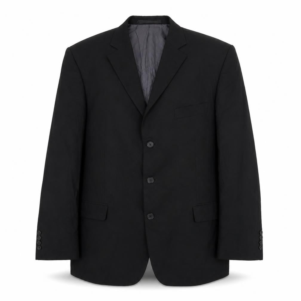 Front view of Marks & Spencer men’s black polyester jacket suit jacket, size 42, regular