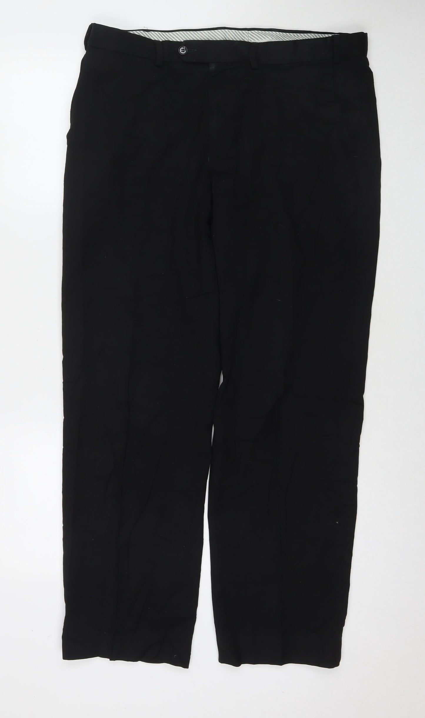 Marks and Spencer Mens Black Polyester Trousers Size 36 in L31 in Regular Zip