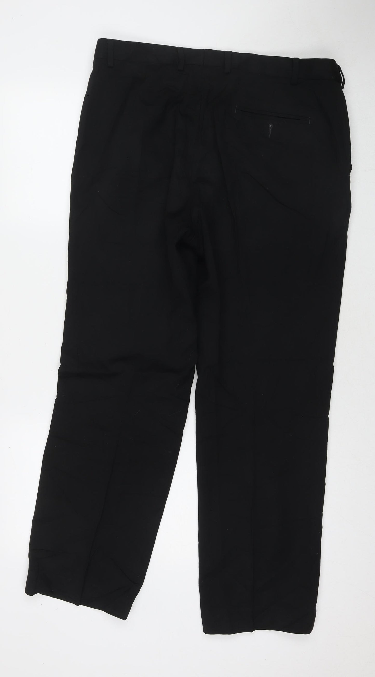 Marks and Spencer Mens Black Polyester Trousers Size 36 in L31 in Regular Zip