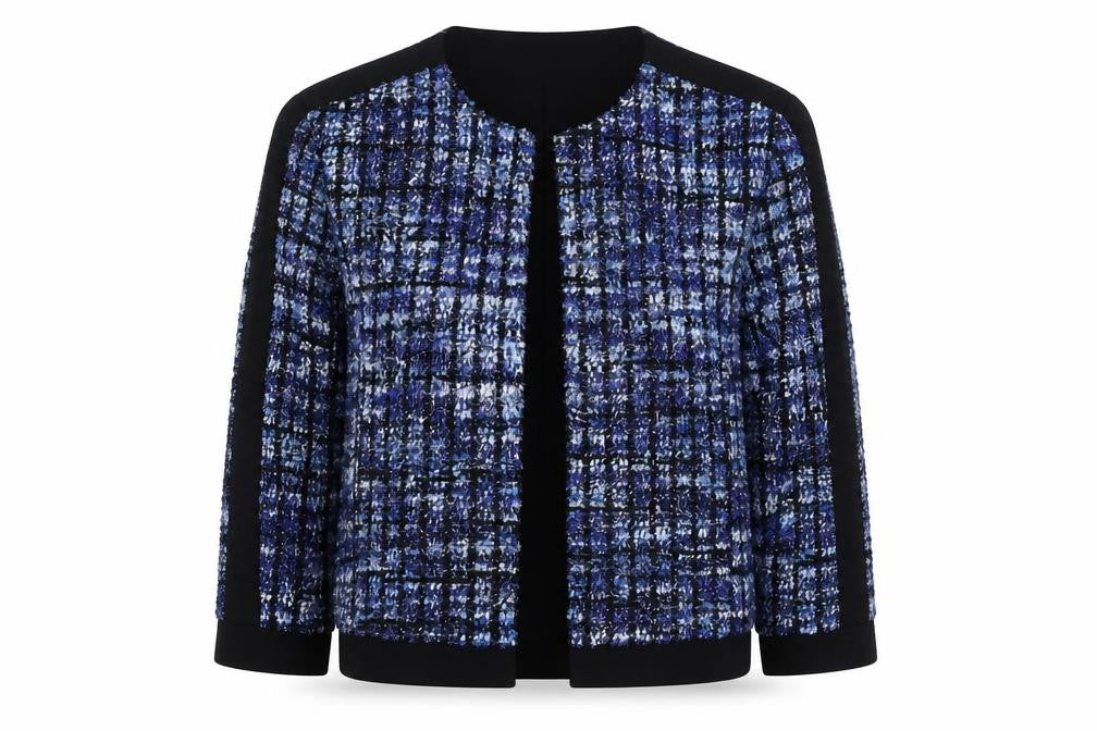 Front view of H&M women’s blue jacket blazer, size UK 8, buckle