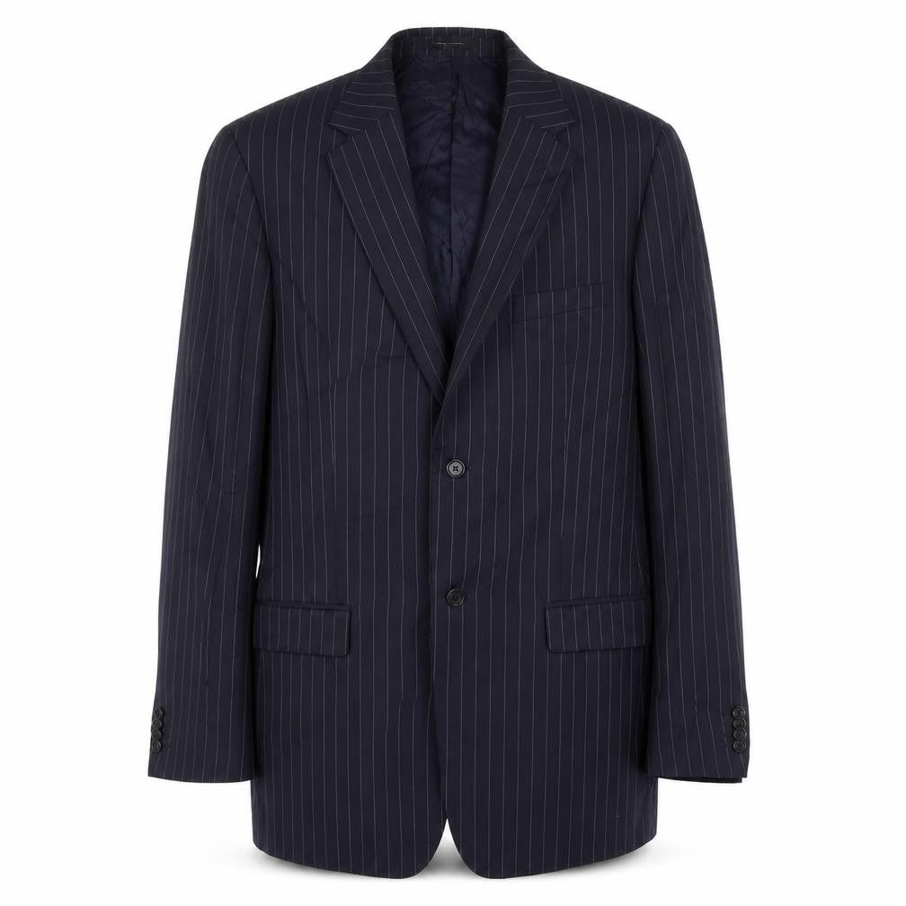 Front view of H&M men’s blue polyester jacket suit jacket, size 42, regular