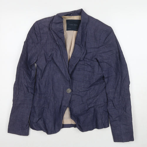 Zara Womens Blue Jacket Blazer Size M Button