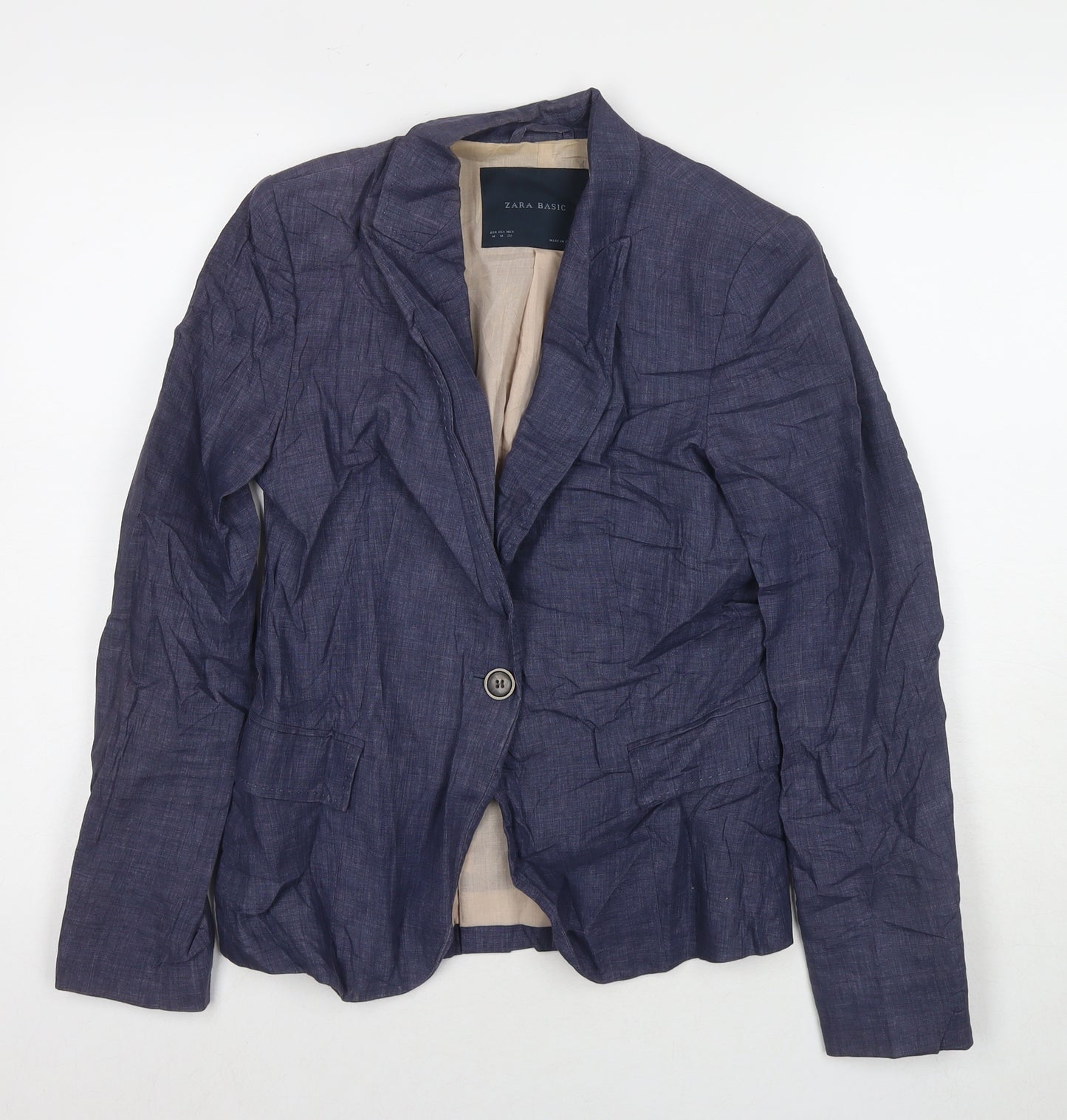 Zara Womens Blue Jacket Blazer Size M Button