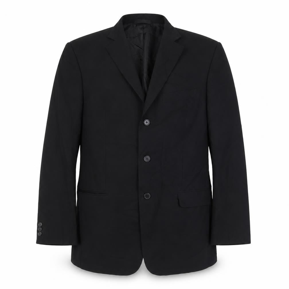 Front view of Marks & Spencer men’s black polyester jacket suit jacket, size 42, regular