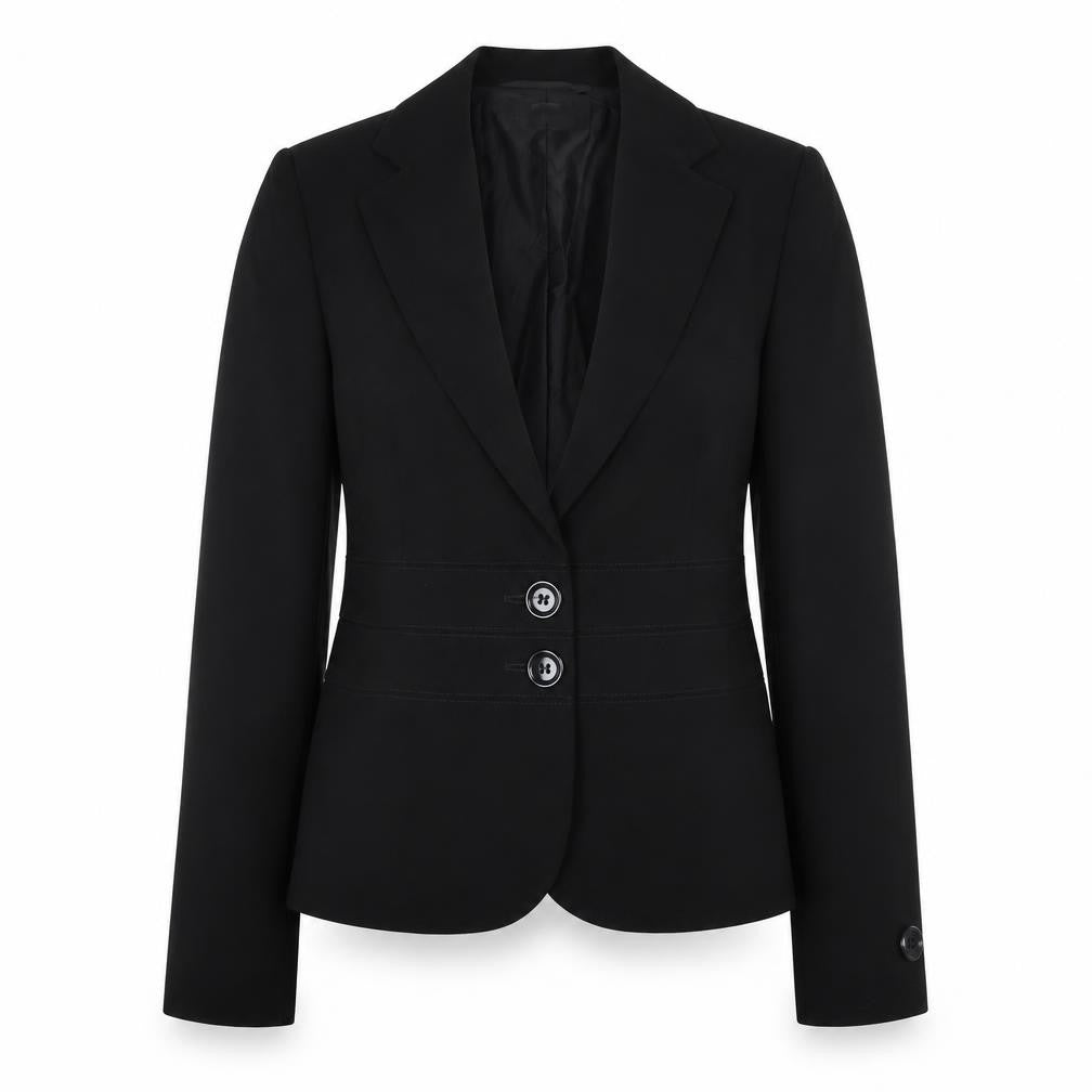 Front view of Marks & Spencer women’s black jacket blazer, size UK 8, button