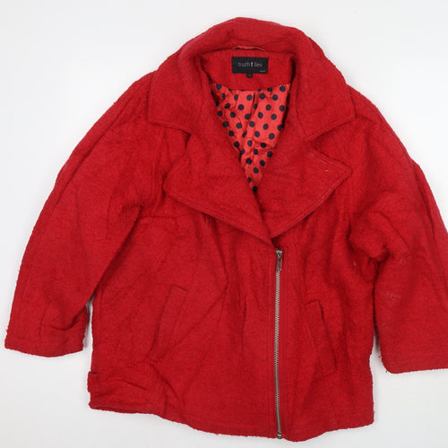 Truth & Lies Womens Red Pea Coat Coat Size 14 Zip
