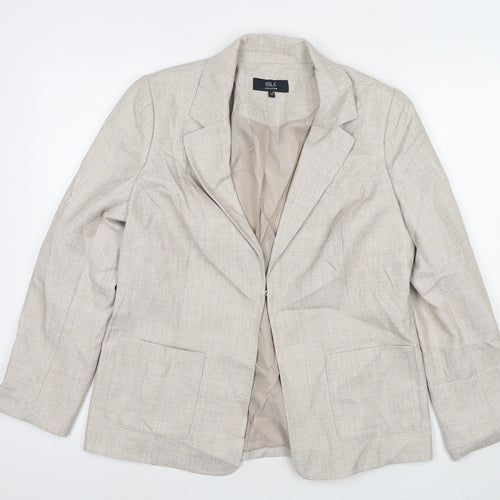 EWM Womens Beige Jacket Blazer Size 12 Hook & Eye