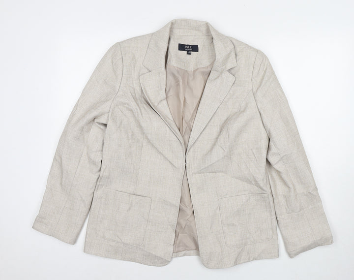 EWM Womens Beige Jacket Blazer Size 12 Hook & Eye