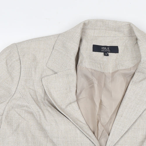 EWM Womens Beige Jacket Blazer Size 12 Hook & Eye