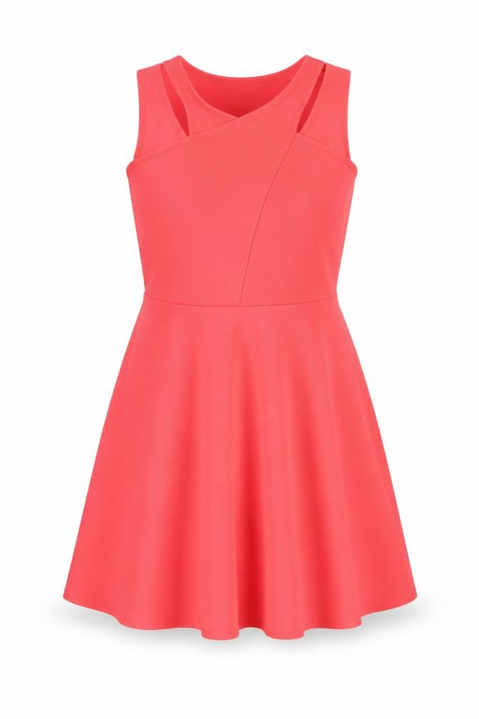 Front view of Candy girls’ pink polyester fit & flare, size 13, years round neck pullover