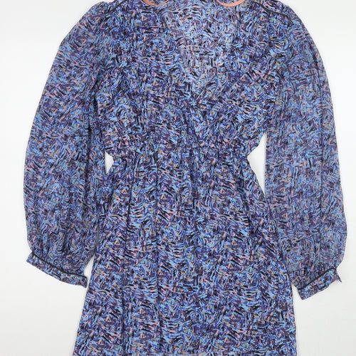 Miss Selfridge Womens Blue Geometric Polyester Fit & Flare Size 10 Round Neck Pullover
