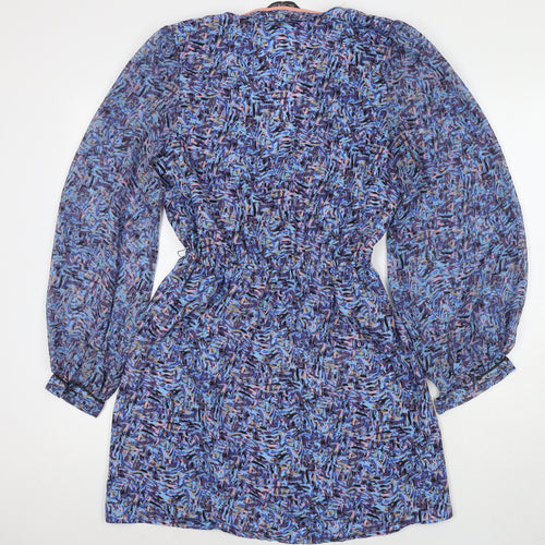Miss Selfridge Womens Blue Geometric Polyester Fit & Flare Size 10 Round Neck Pullover