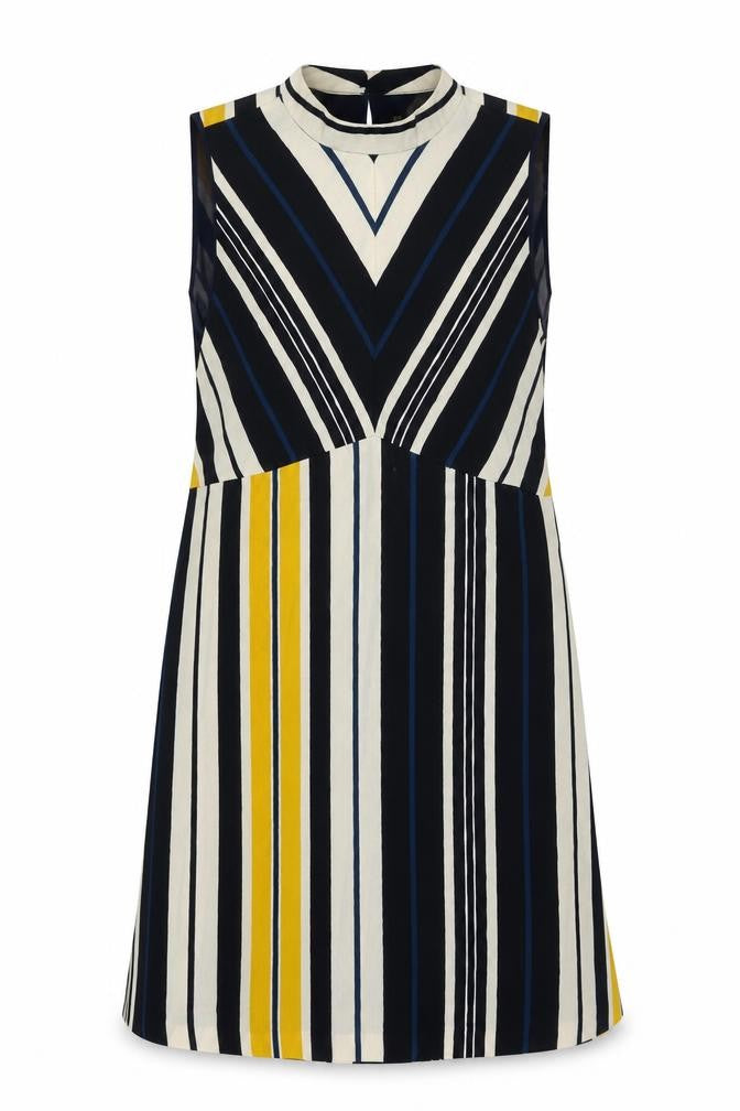 Front view of Zara women’s multicoloured striped polyester a-line, size S, round neck pullover