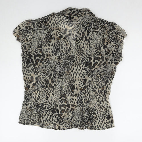 Select Womens Beige Animal Print Polyester Basic Button-Up Size 16 V-Neck