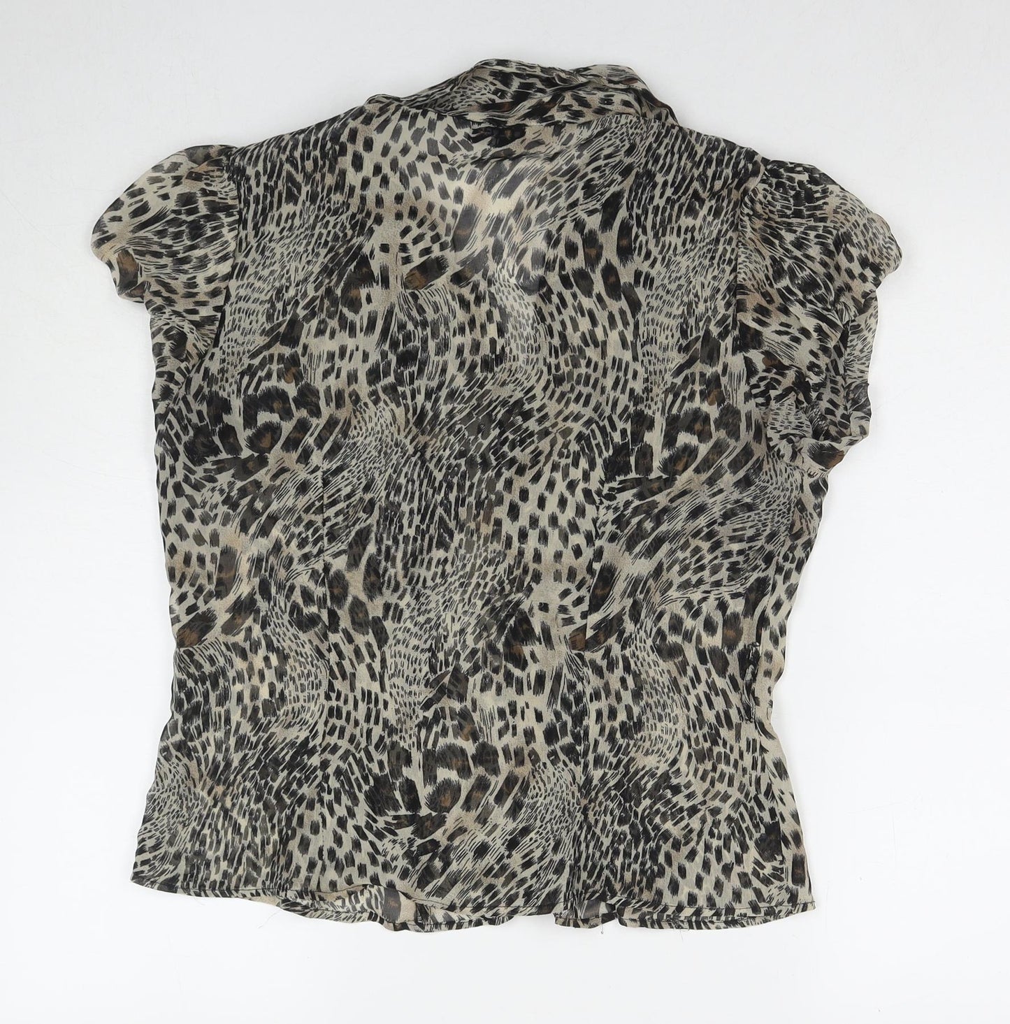 Select Womens Beige Animal Print Polyester Basic Button-Up Size 16 V-Neck