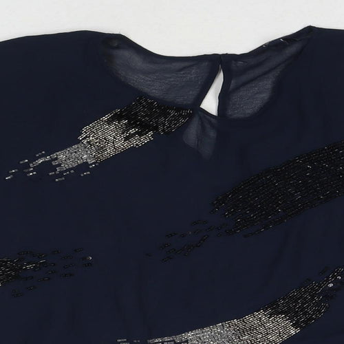 New Look Womens Blue Polyester Basic Blouse Size 10 Round Neck