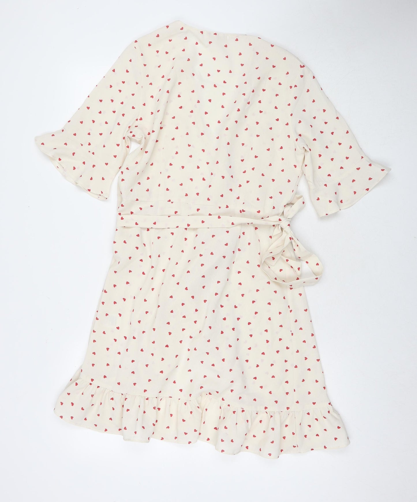 Vera & Lucy Womens White Geometric Polyester Wrap Dress Size M V-Neck Pullover - Hearts