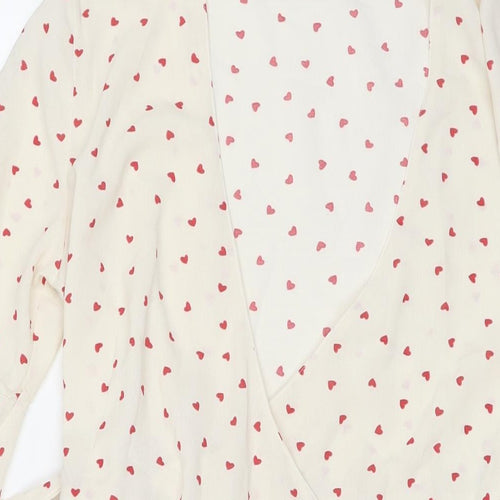 Vera & Lucy Womens White Geometric Polyester Wrap Dress Size M V-Neck Pullover - Hearts