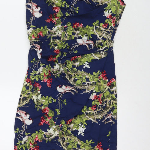 Jolie Moi Womens Multicoloured Floral Cotton Pencil Dress Size 10 Round Neck Zip - Birds
