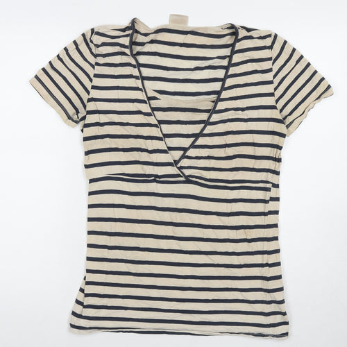 Mama:licious Womens Beige Striped Cotton Basic T-Shirt Size XL V-Neck