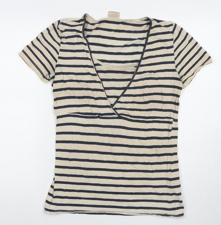 Mama:licious Womens Beige Striped Cotton Basic T-Shirt Size XL V-Neck