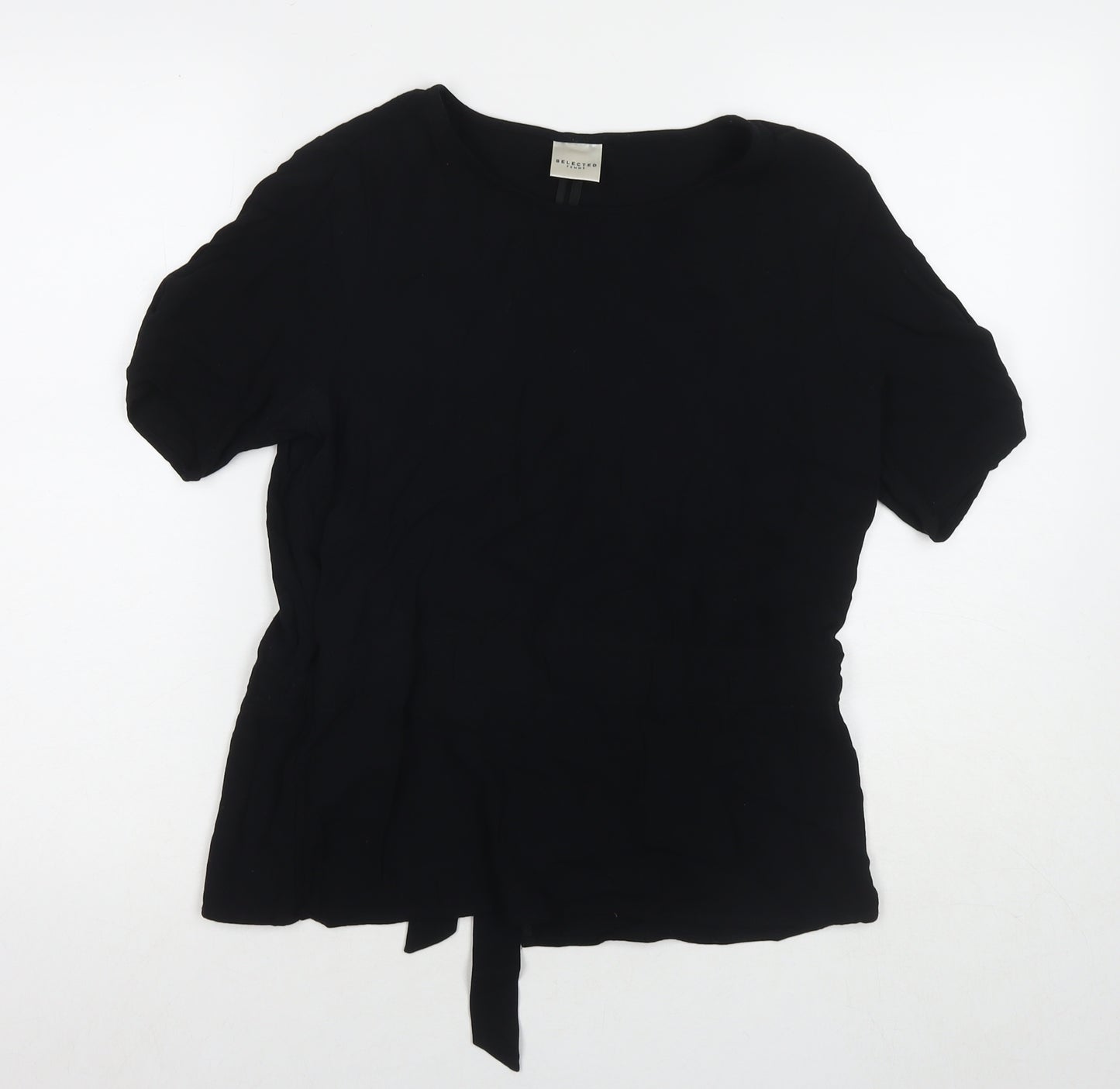Selected Femme Womens Black Viscose Basic T-Shirt Size 10 Round Neck