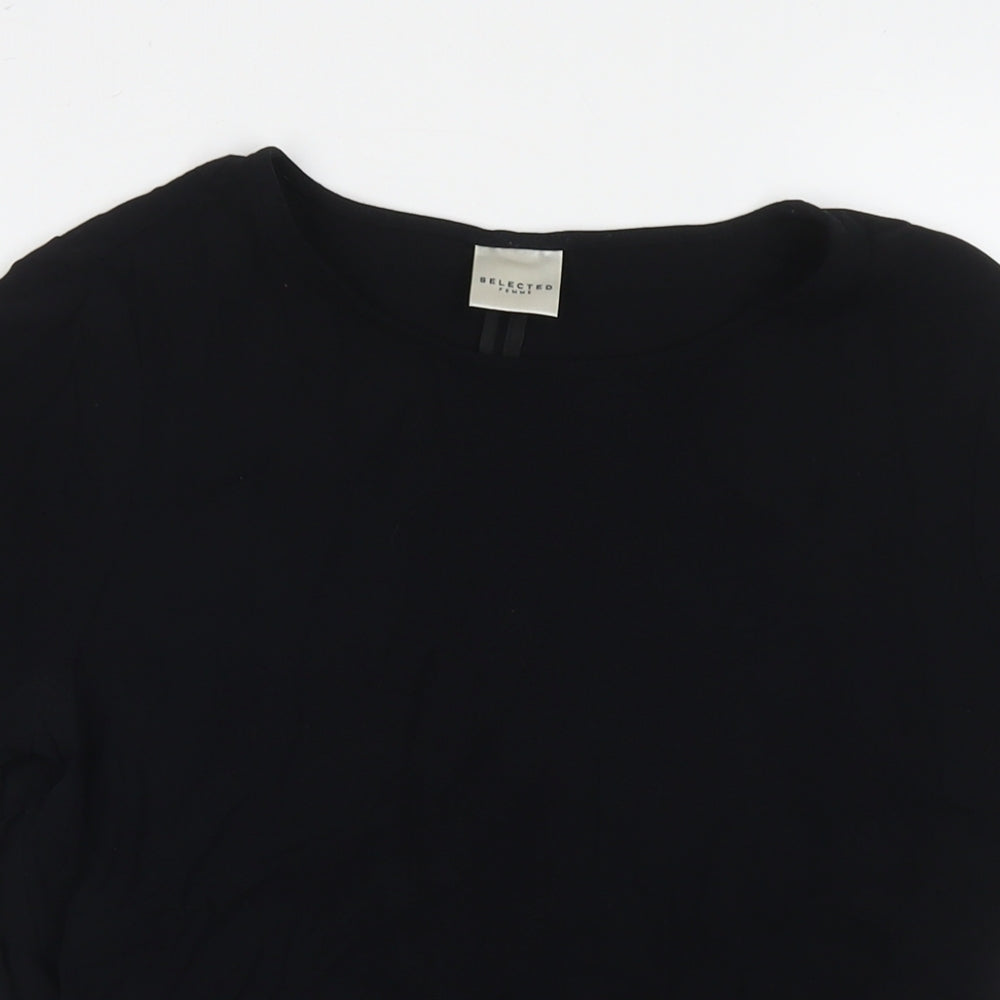 Selected Femme Womens Black Viscose Basic T-Shirt Size 10 Round Neck