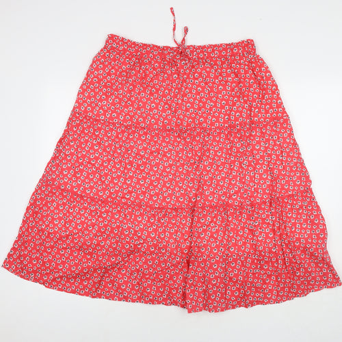 Marks and Spencer Womens Red Floral Cotton Maxi Skirt Size 14 Drawstring