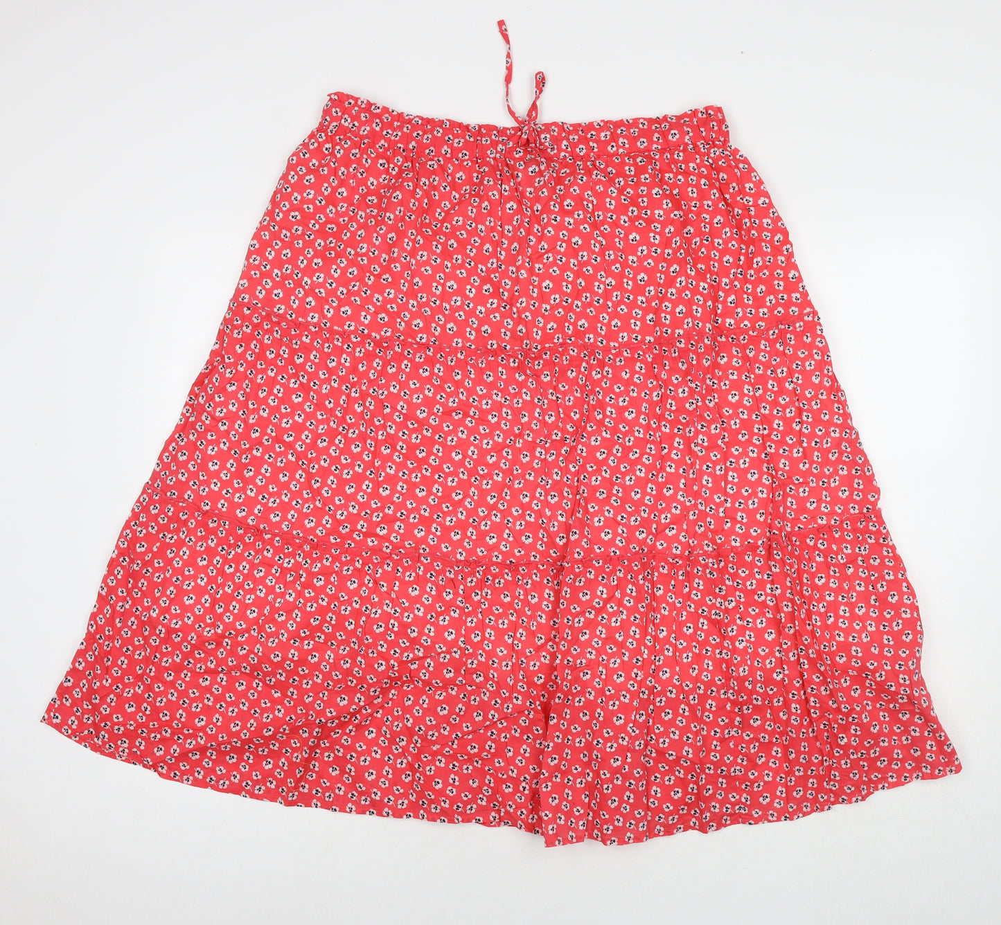 Marks and Spencer Womens Red Floral Cotton Maxi Skirt Size 14 Drawstring