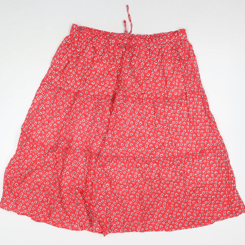 Marks and Spencer Womens Red Floral Cotton Maxi Skirt Size 14 Drawstring