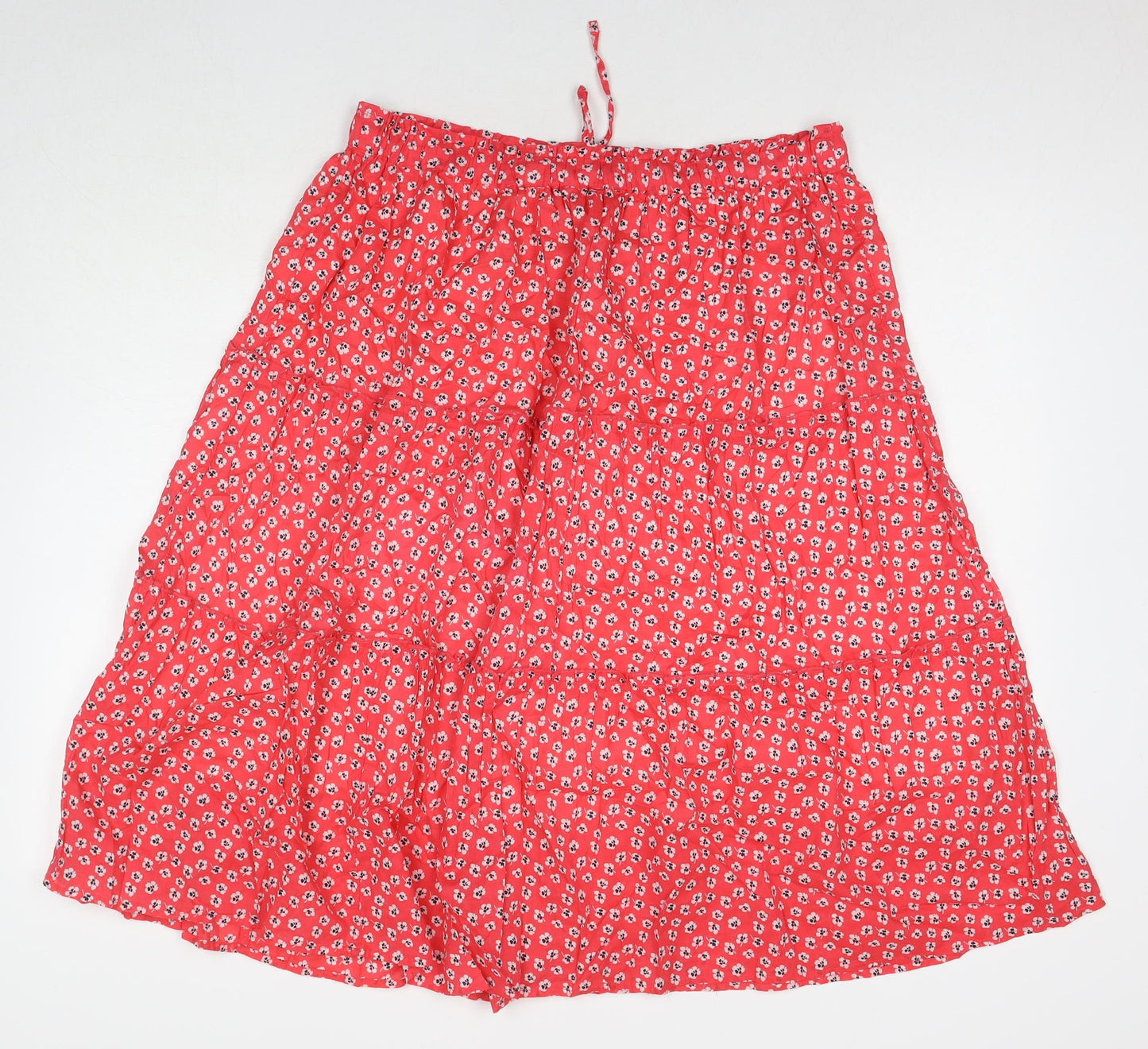 Marks and Spencer Womens Red Floral Cotton Maxi Skirt Size 14 Drawstring