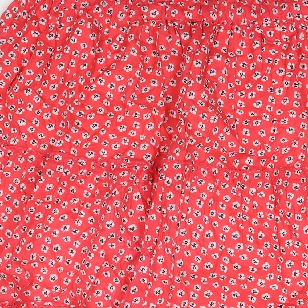 Marks and Spencer Womens Red Floral Cotton Maxi Skirt Size 14 Drawstring