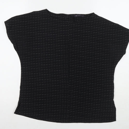 Marks and Spencer Womens Black Polka Dot Polyester Basic Button-Up Size 10 Round Neck