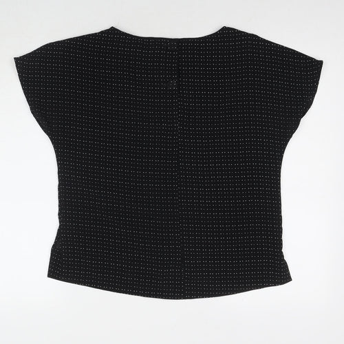 Marks and Spencer Womens Black Polka Dot Polyester Basic Button-Up Size 10 Round Neck