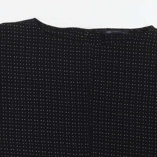 Marks and Spencer Womens Black Polka Dot Polyester Basic Button-Up Size 10 Round Neck