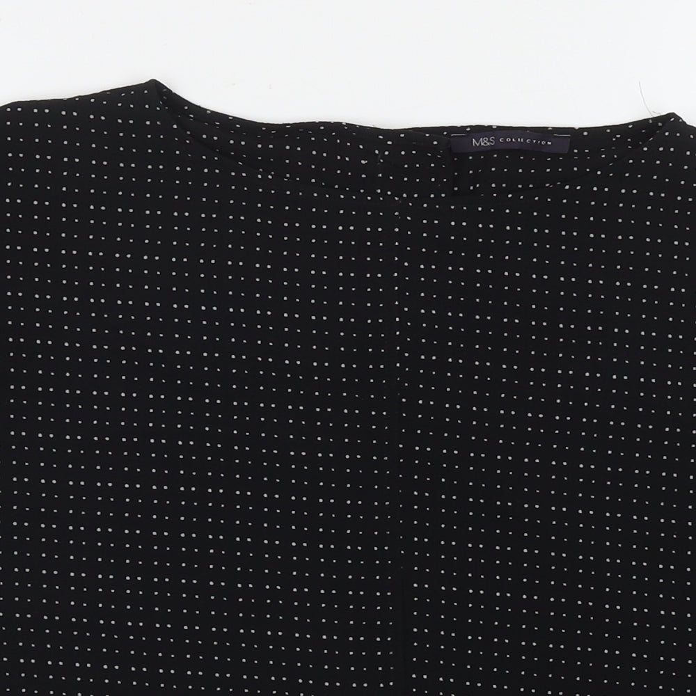 Marks and Spencer Womens Black Polka Dot Polyester Basic Button-Up Size 10 Round Neck